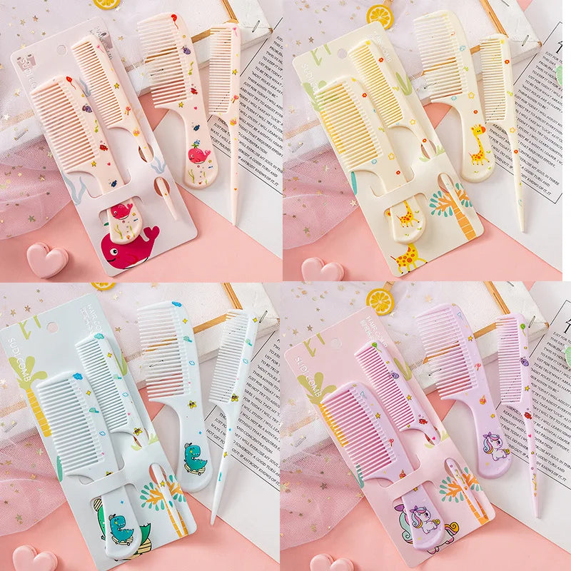 2Pcs/Set Cute Kids Hairdressing Comb Tail Comb for Girls Whale Dinosaur Giraffe Unicorn Hair Comb Kids Quick Pick Grocers